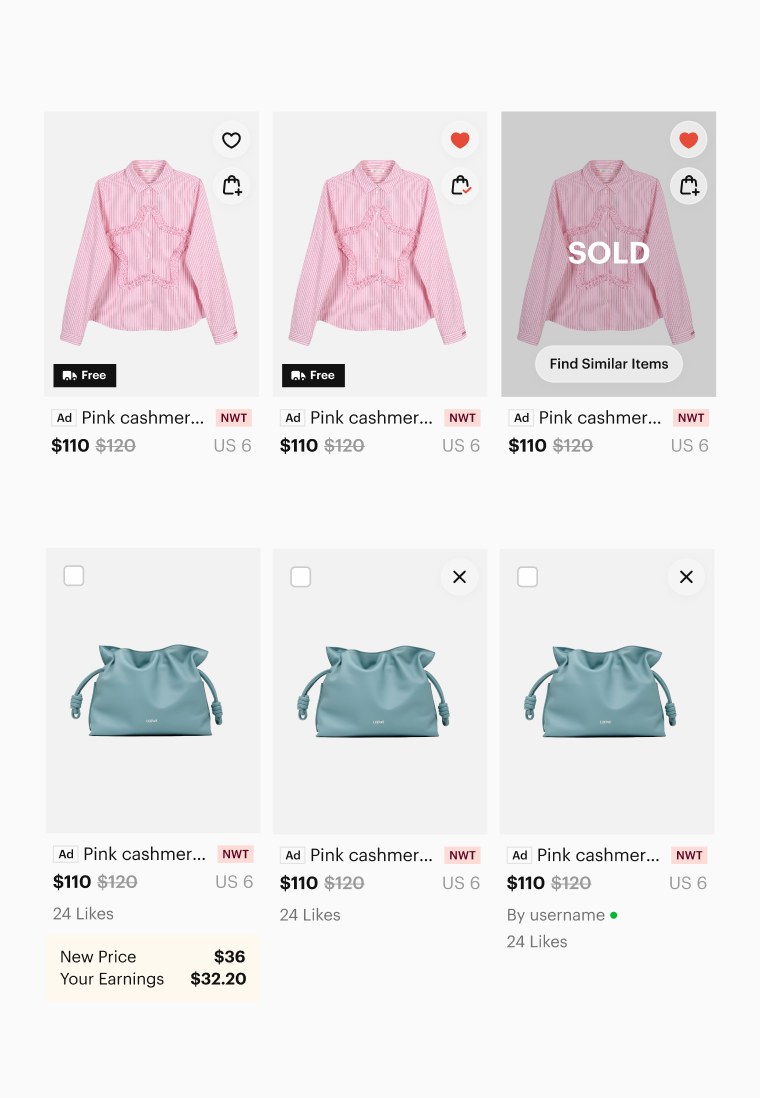 Current grid design system — refined listing cards with states and price rows