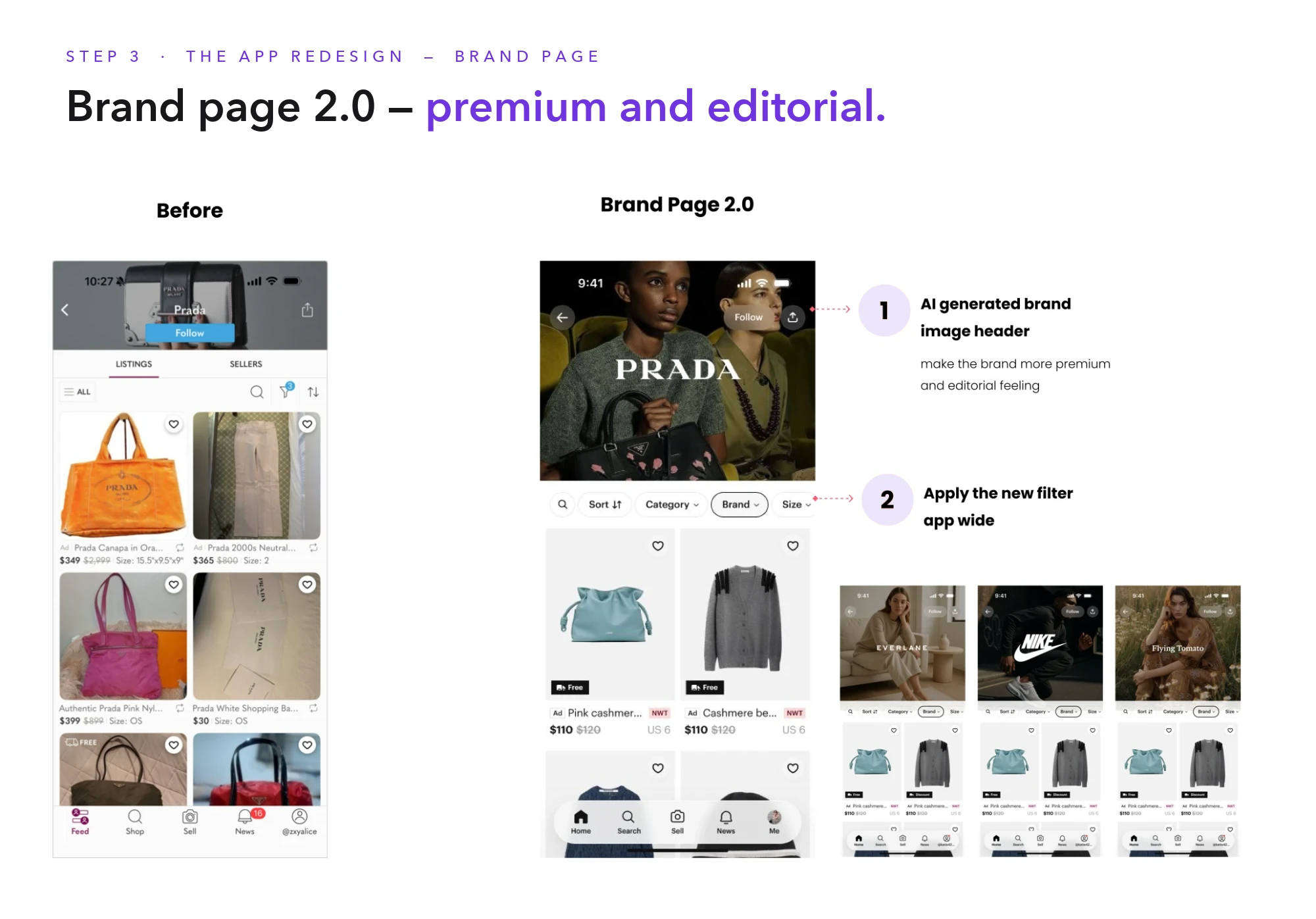 Step 3 — Brand page 2.0: AI-generated brand header and the new filter app-wide