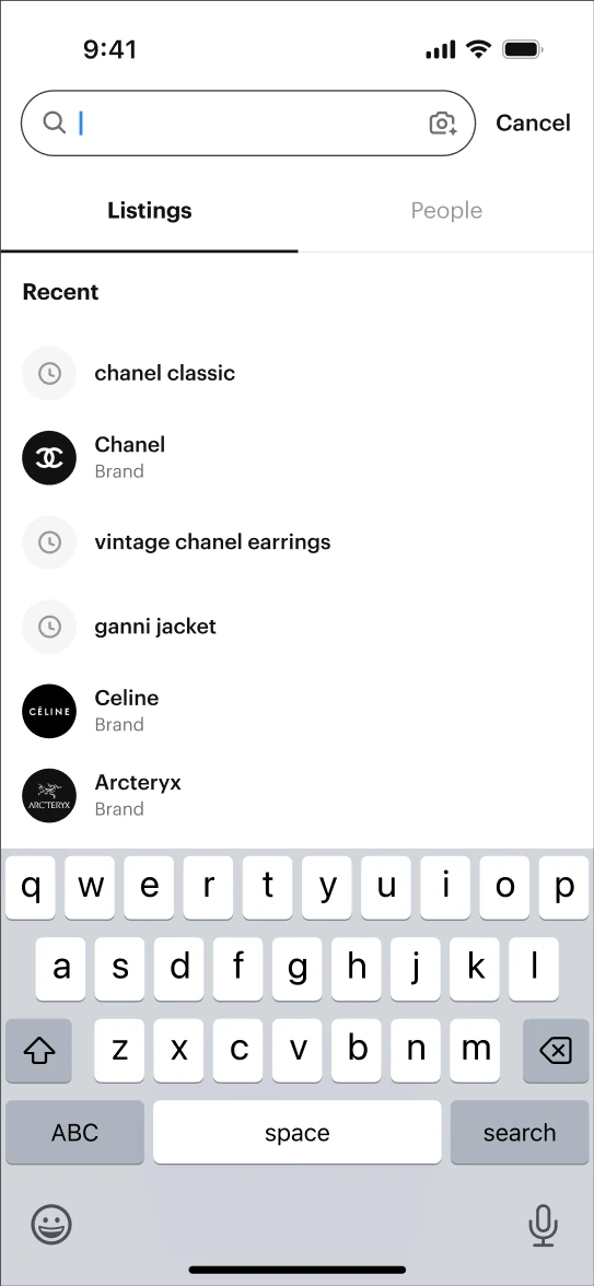 Presearch — recent searches and brands with the keypad