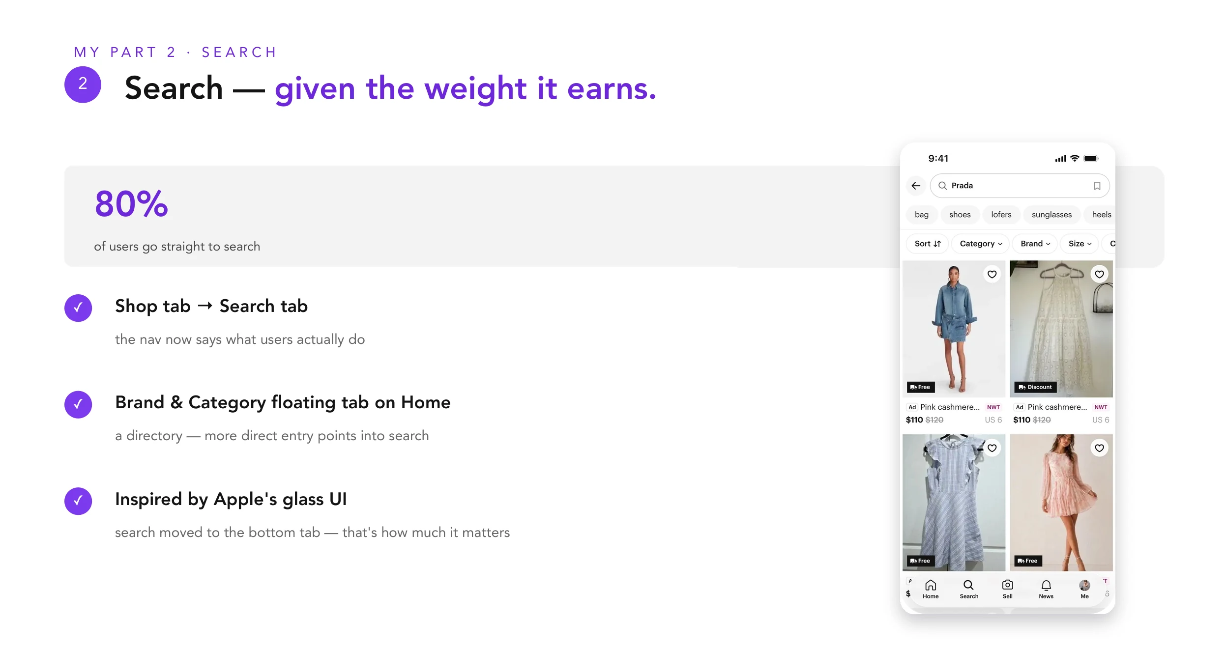 Search — given the weight it earns. 80% of users go straight to search