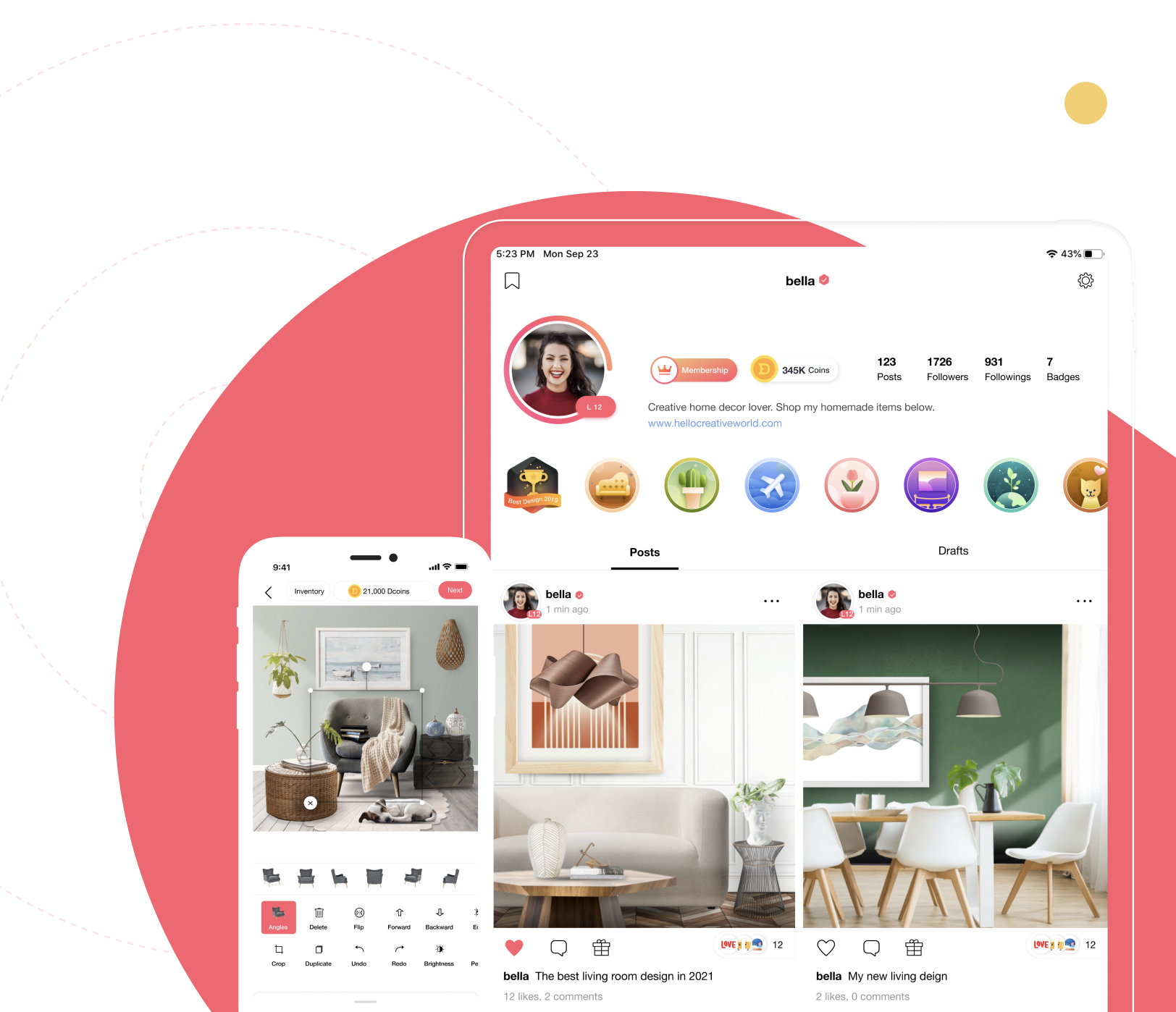 DecorMatters — iPad profile and iPhone design editor on the signature coral circle
