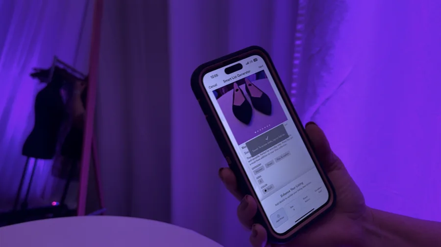A seller reviewing a drafted listing on their phone