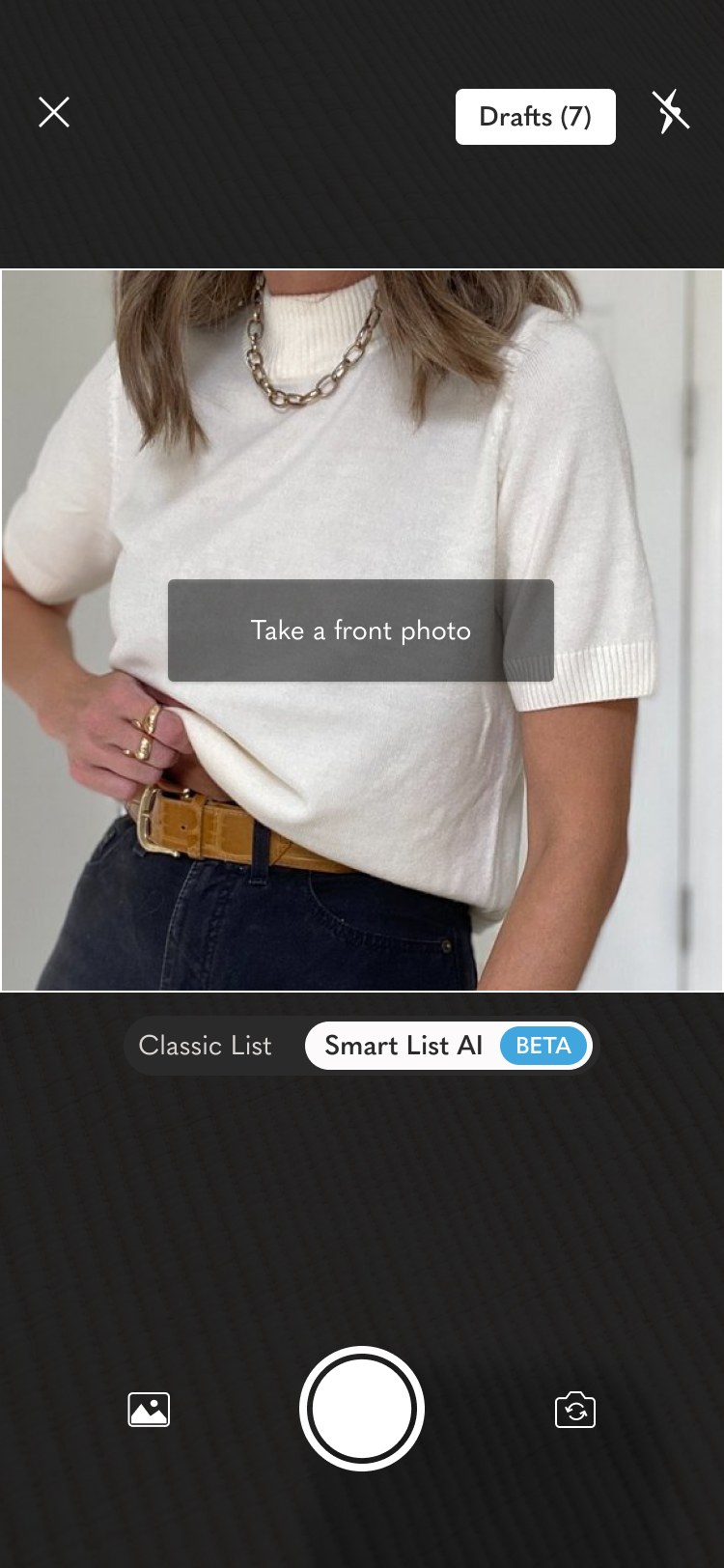 Smart List AI step 1 — camera view with Classic List and Smart List AI tabs